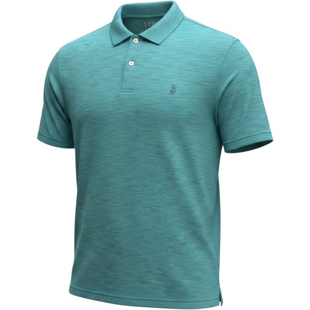 IZOD Mens Advantage Performance Polo Shirt Teal Heather Space Dye Large L Golf